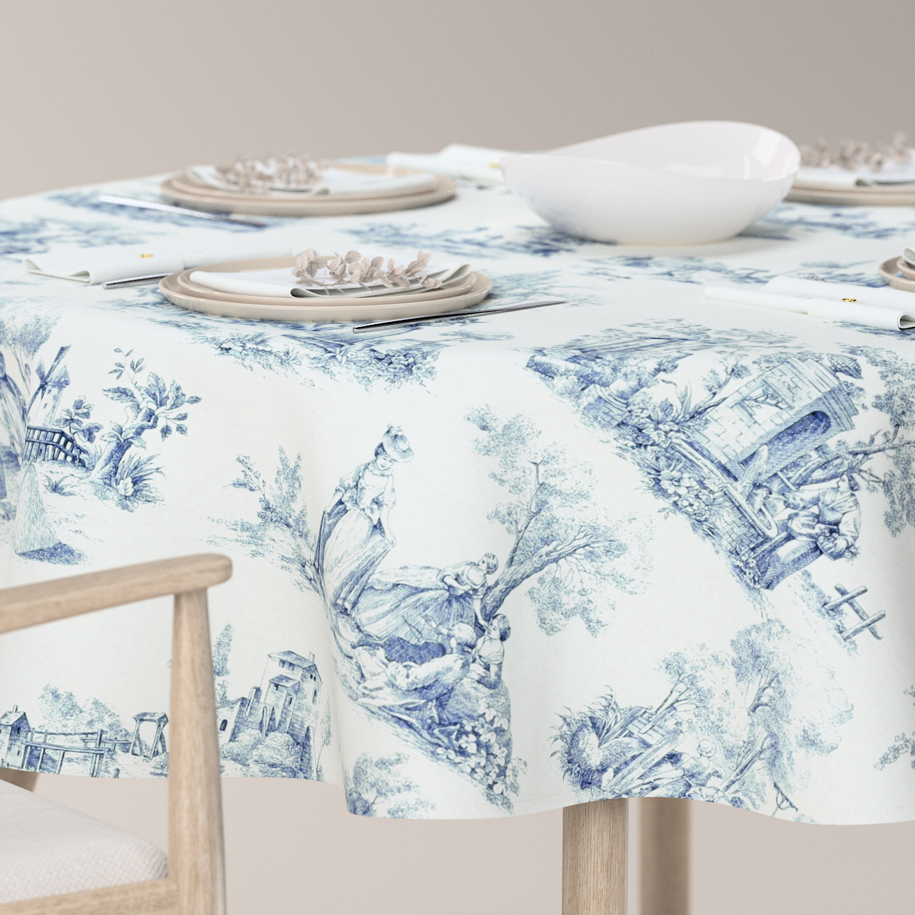 Runde Tischdecke, creme- blau, Avinon (132-66) günstig online kaufen