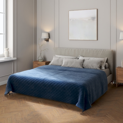 Sengeteppe quiltet<br/>i rombe i velour
