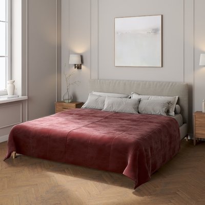 Sengetæppe quiltet<br/>i 25cm striber i velour fra kollektionen Velvet, Stof: 704-37