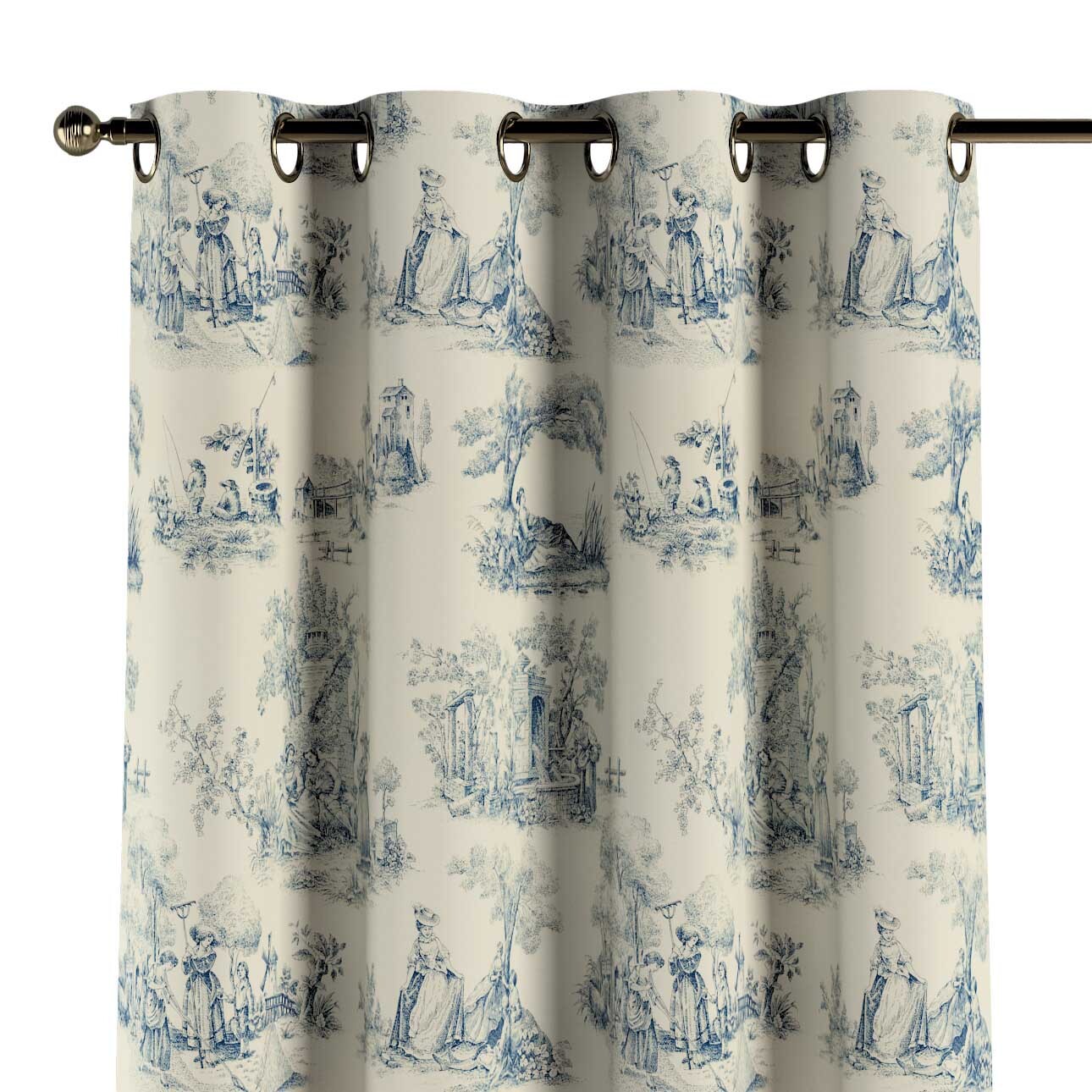 Gordijn met ringen, creme-blauw, 132-66 - Dekoria