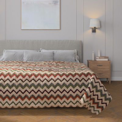 Sengetæppe quiltet<br/>10cm striber fra kollektionen Cosy Home, Stof: 145-36