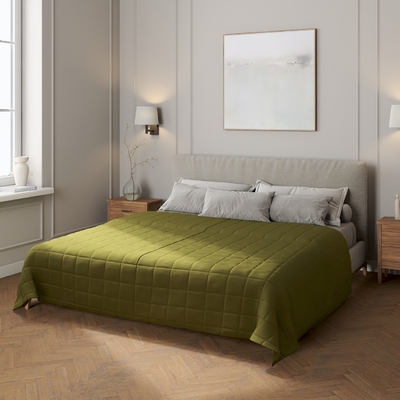 Check quilted throw olive green 161 26 Dekoria