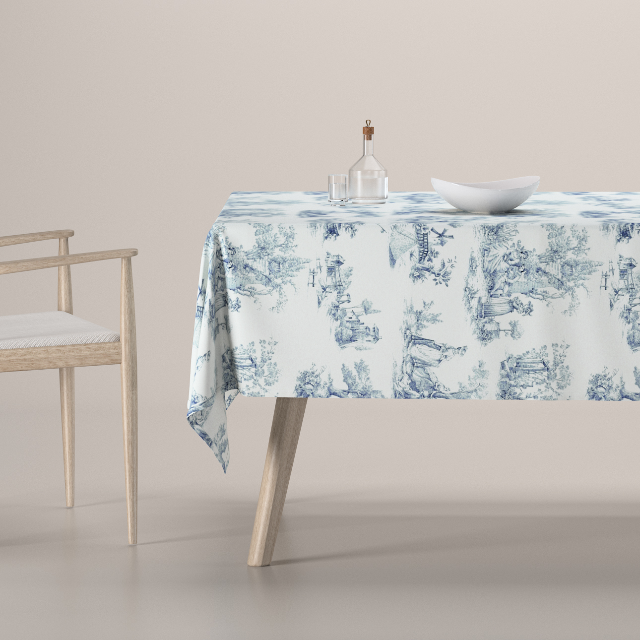 Rechteckige Tischdecke, creme- blau, Avinon (132-66) günstig online kaufen