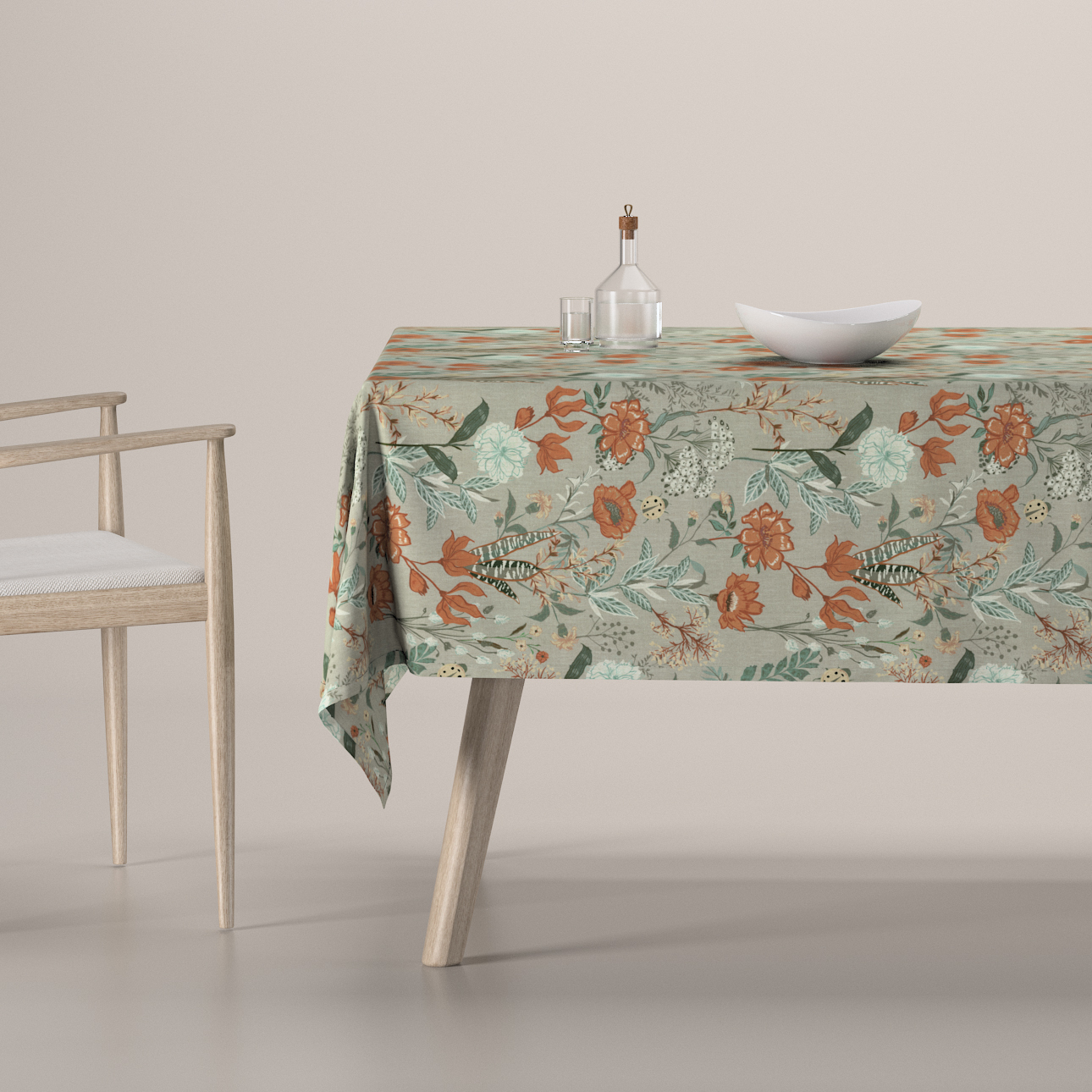 Rechteckige Tischdecke, grau-orange-grün, Flowers (143-70) günstig online kaufen