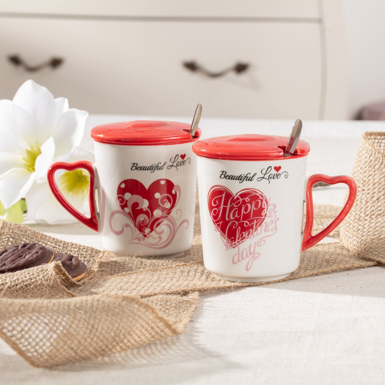 Zestaw kubków Beautiful Love I z przykrywką 350ml