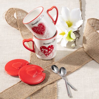 Zestaw kubków Beautiful Love I z przykrywką 350ml 27x16,5x9,5cm