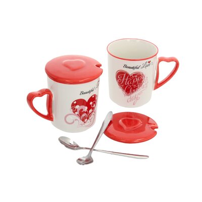 Zestaw kubków Beautiful Love I z przykrywką 350ml 27x16,5x9,5cm