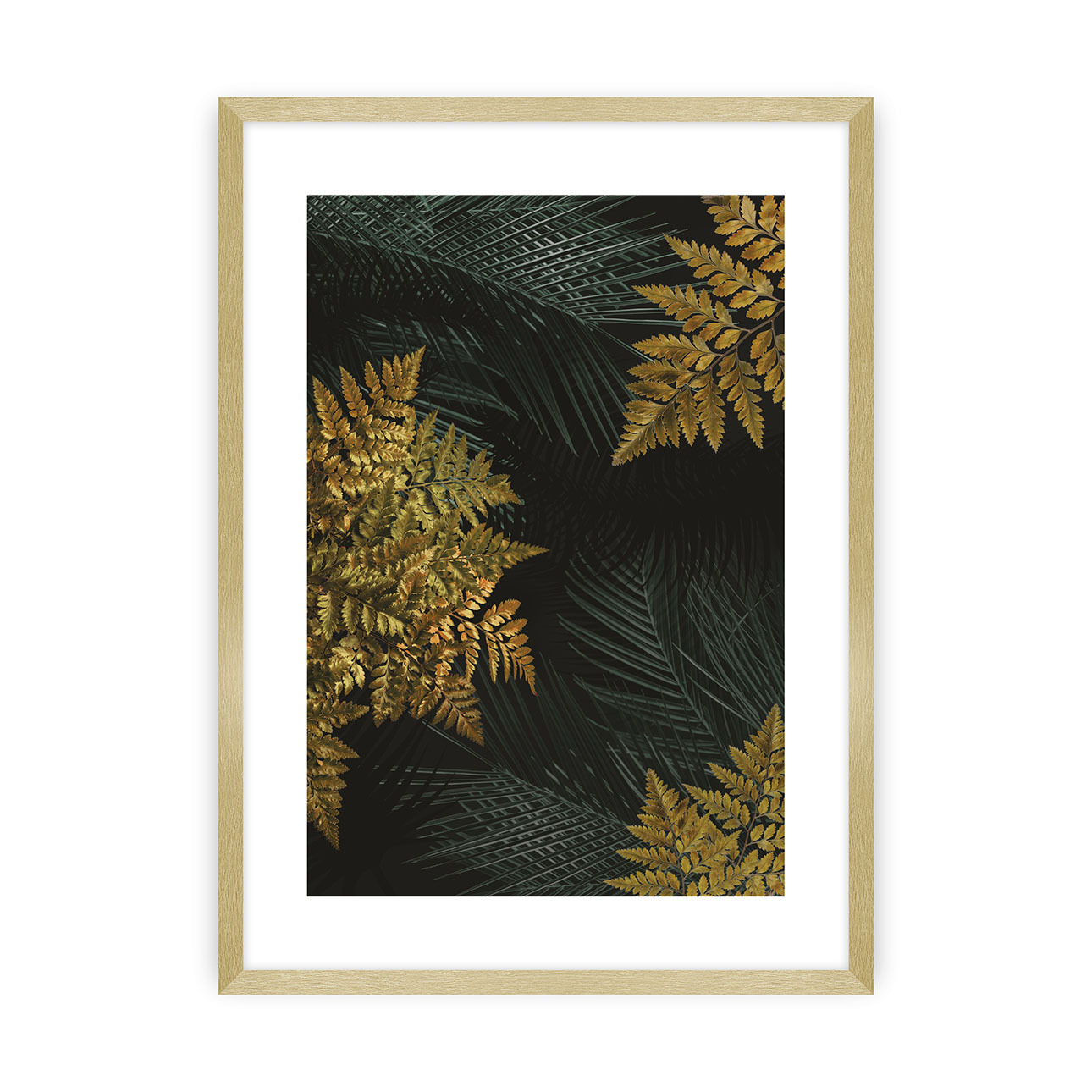 Dekoria Plakát Golden Leaves II, 21 x 30 cm, Zvolit rámek: Zlatý