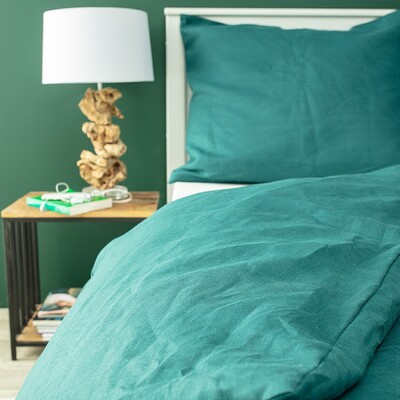 Komplet pościeli lnianej Linen 200x200cm emerald green 200 x 200 cm/ 2 x 60 x 50 cm