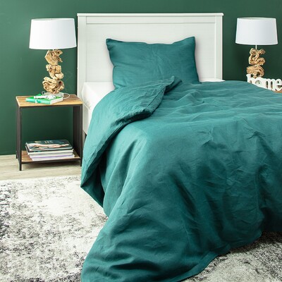 Súprava posteľných ľanových obliečok Linen 150x200cm emerald green