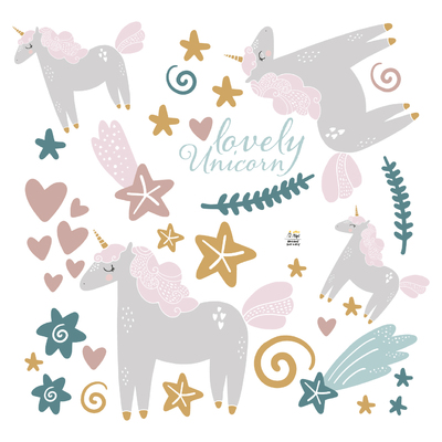 Sada samolepek Lovely Unicorn 105 x 100 cm