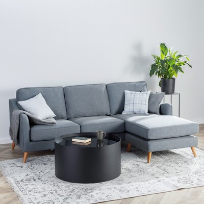 Canapé d'angle Venuste denim blue/brown 227 x 160/88 x 90 cm