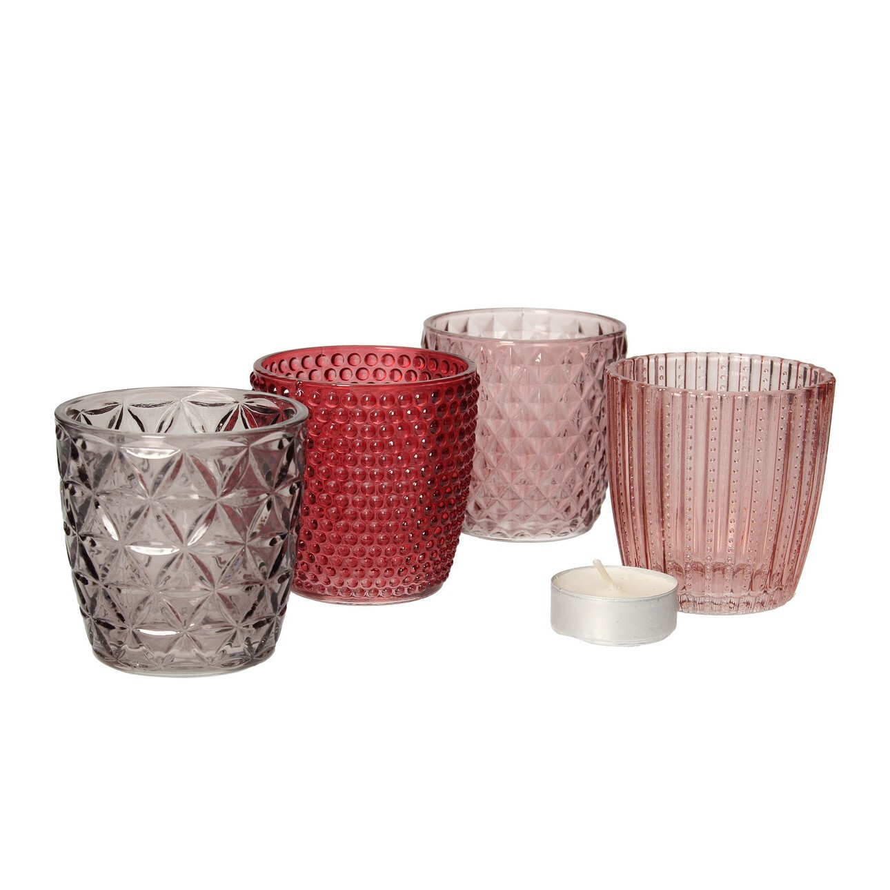 Olympia Teelichthalter 6er-Set - Geripptes Glas 105x115mm, Mit Metallhalter