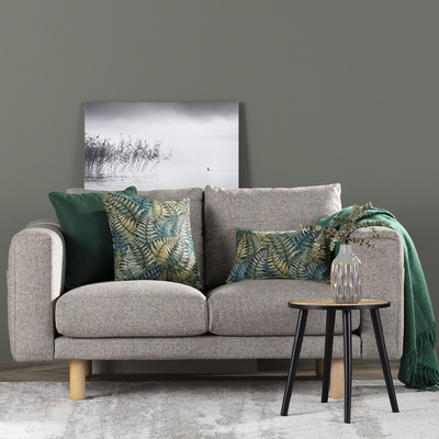 Green cushions on grey sofa best sale