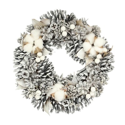 Decoratiune coronita Winter Cone ⌀30cm argintiu