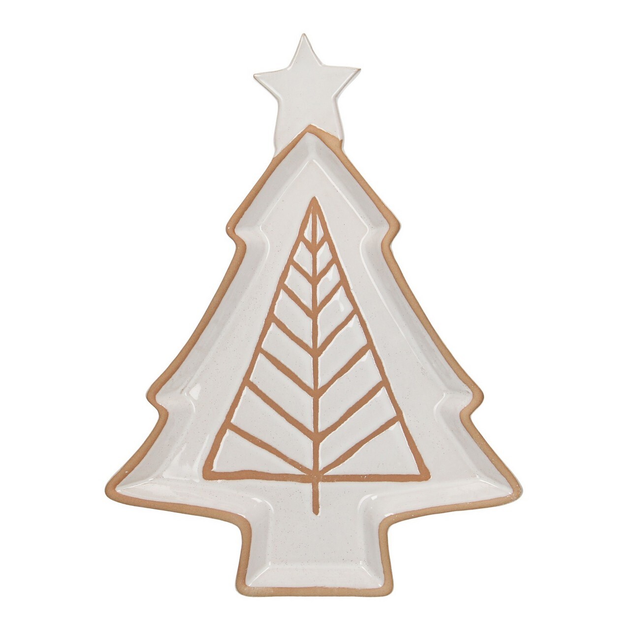 Dekoria Kameninový talíř Beige Christmas Tree scandi, 26 x 35 x 2 cm