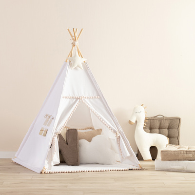 Tepees with pompoms white 133 02 110 x 110 x 155 cm Yellowtipi