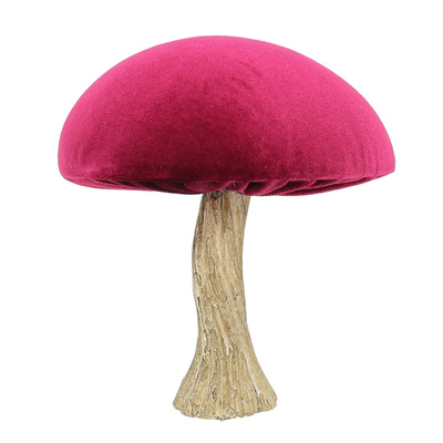 Dekoracja Velvet Mushroom 17 cm ruby