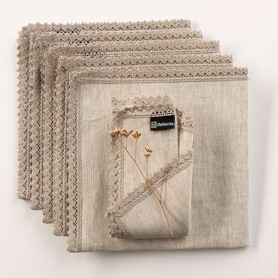Serwetka z koronką 1 szt. 48x48 48x48 cm w kolekcji Linen, tkanina: 392-05