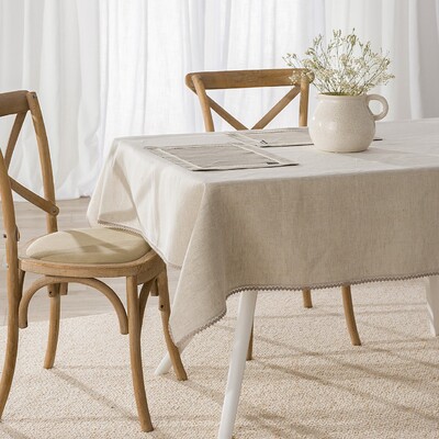 Hørdug med blondekant 130x180 cm fra kollektionen Linen, Stof: 392-05