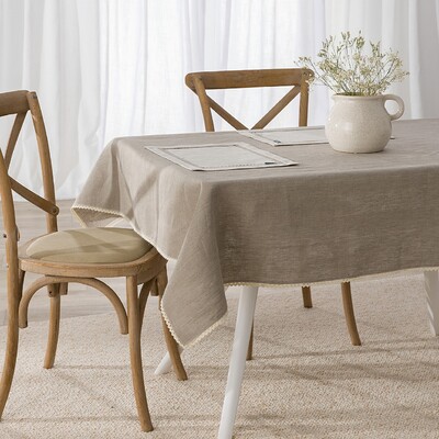 Linneduk med spetskant 130x180 cm i kollektionen Linne, Tyg: 392-10