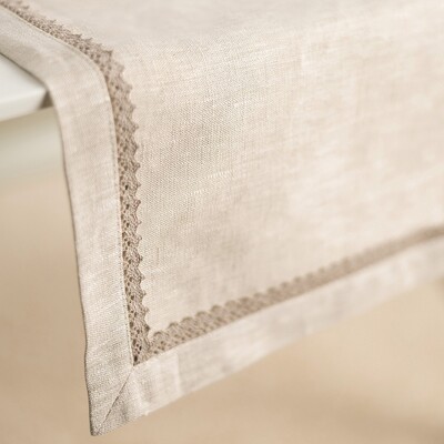 Table runner with lace 40x160 cm 40x160 cm in collection Linen, fabric: 392-05