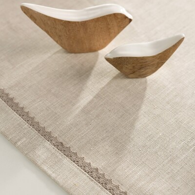 Table runner with lace 40x160 cm 40x160 cm in collection Linen, fabric: 392-05