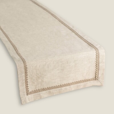 Table runner with lace 40x160 cm 40x160 cm in collection Linen, fabric: 392-05