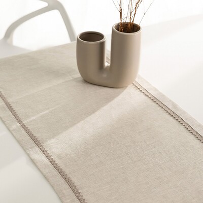 Table runner with lace 40x160 cm 40x160 cm in collection Linen, fabric: 392-05