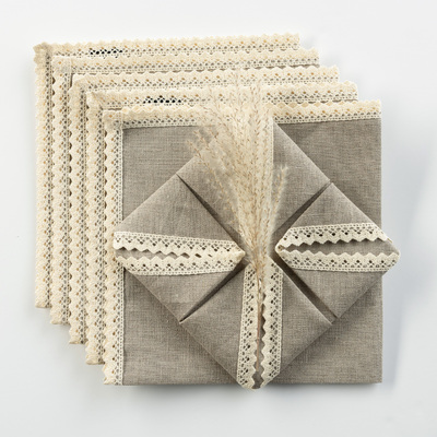 Set de șervețele din in cu dantelă 4 buc. 48 x 48 cm în colecție Lenjerie, țesătură: 392-10
