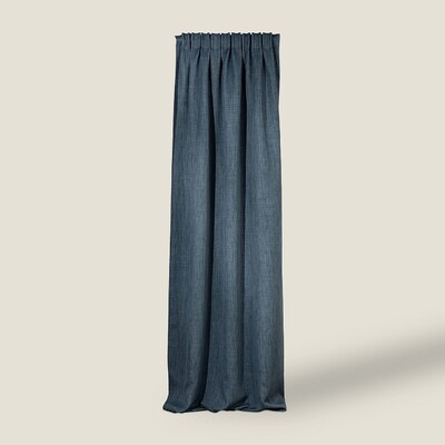 Blackout pencil pleat curtain textured dark blue 140 x 280 cm 1 pc. 140 x 280