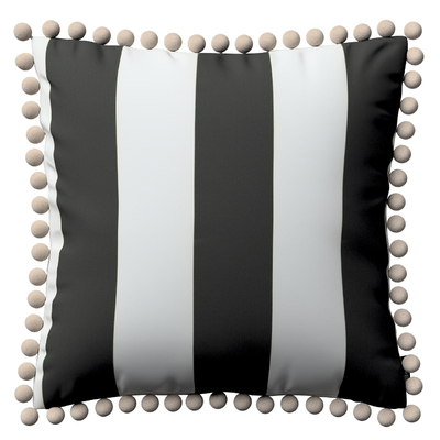 Vera cushion cover with pom poms black and white stripes 137 53 45 x 45 cm 18 x 18 inch Dekoria