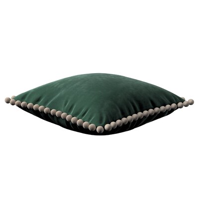 Vera cushion cover with pom poms, moss green, 704-25, 45 x 45 cm
