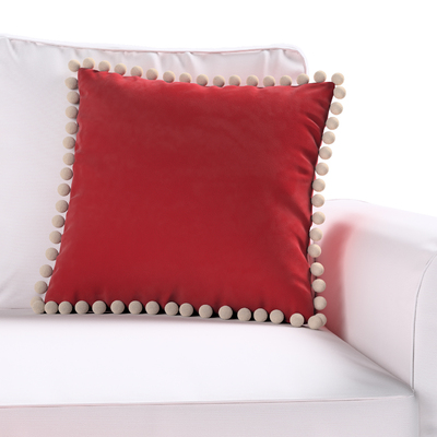 Daisy cushion covers with pom poms 45 x 45 cm (18 x 18 inch) in collection Posh Velvet, fabric: 704-15