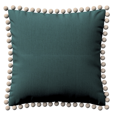 Vera cushion cover with pom poms, off emerald green, 159-09, 45 x