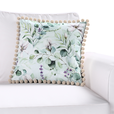Věra - potah na polštář ozdobné bambulky po obvodu 45 x 45 cm v kolekci Flowers, látka: 143-66