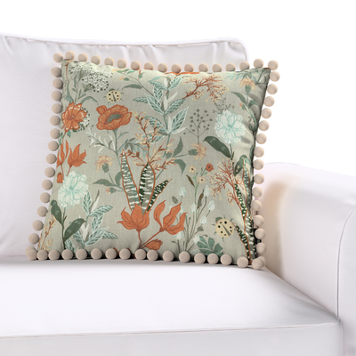 Věra - potah na polštář ozdobné bambulky po obvodu 45 x 45 cm v kolekci Flowers, látka: 143-70