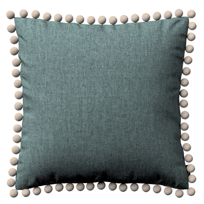 Vera cushion cover with pom poms gray blue chenille 704 85 45 x 45 cm 18 x 18 inch Dekoria