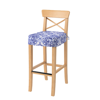 Ingolf bar stool seat pad cover, blue patterns on white background