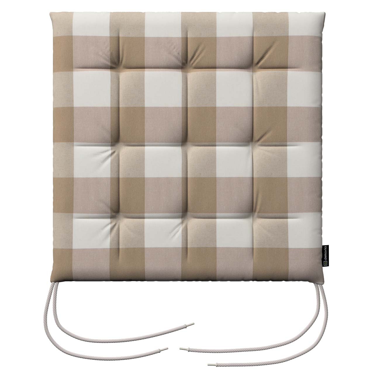 Stuhlkissen Jonas mit Bindeschnur, weiss-beige kariert, 40 x 40 x 3,5 cm, Q günstig online kaufen