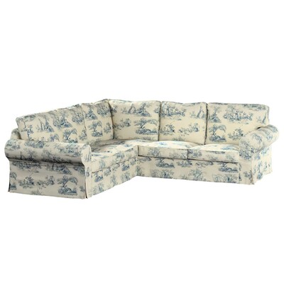 Ektorp corner sofa cover, blue characters, ivory background, 132