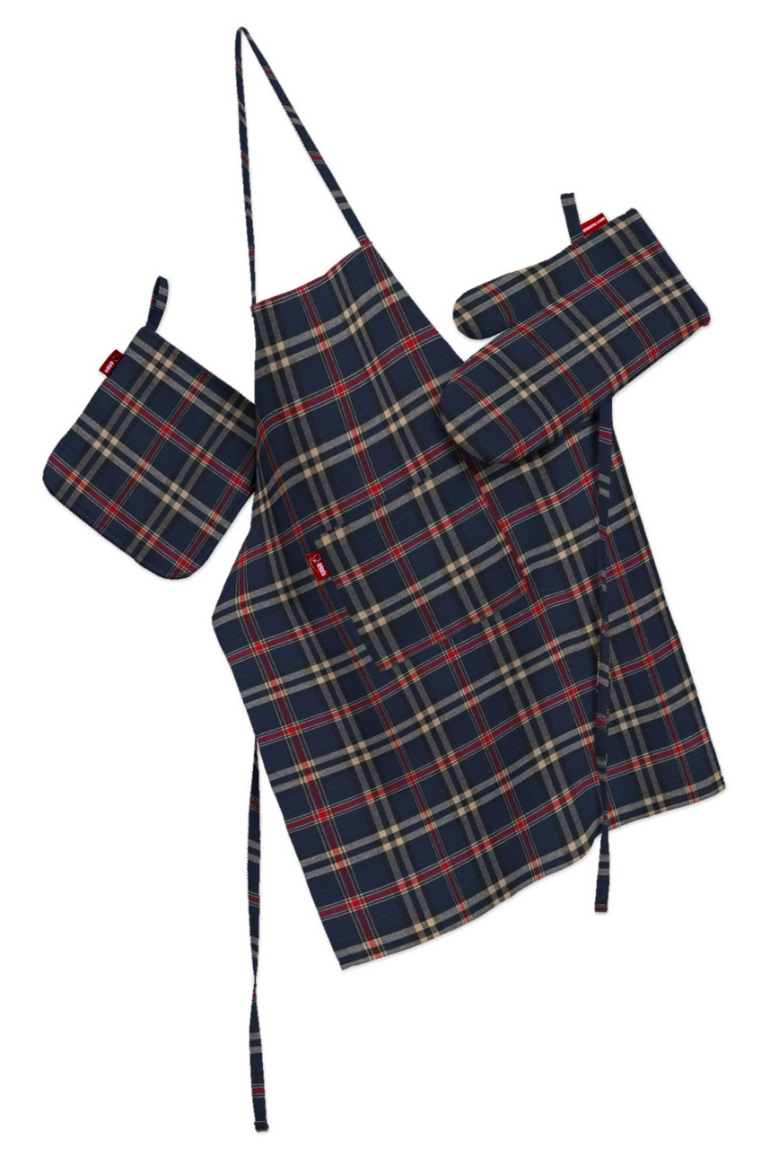 Küchenset: Schürze, Handschuh, Topflappen, blau-rot, Set, Quadro (142-68) günstig online kaufen