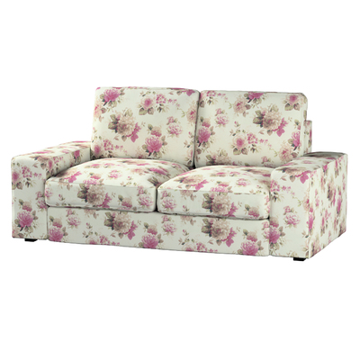 Kivik 2-seater sofa cover, pink and beige roses, ivory background