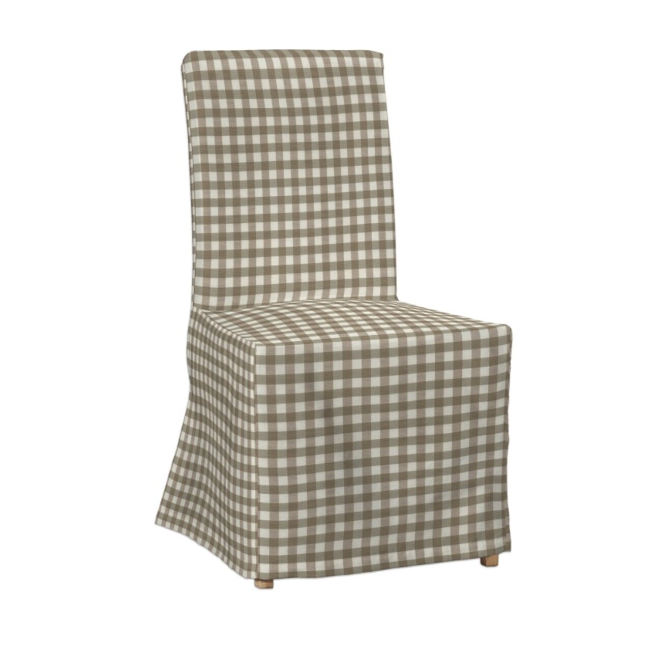 Floor length Henriksdal chair cover, beige and white check (1.5cm x 1
