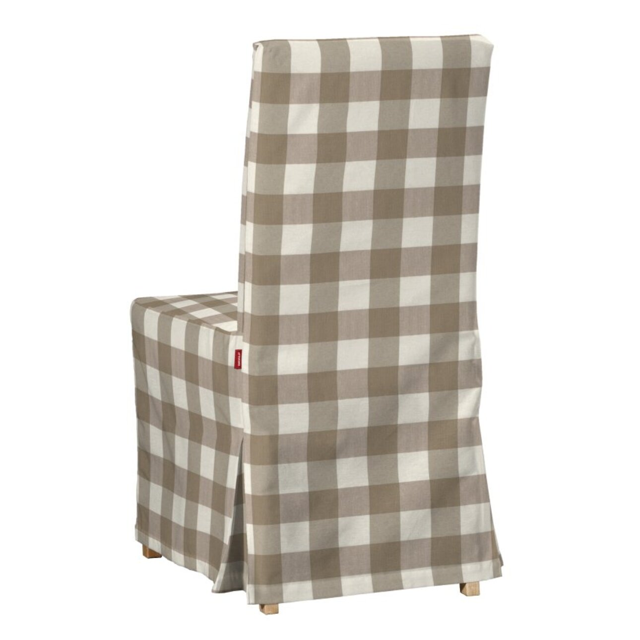 Floor length Henriksdal chair cover, beige and white check (5.5cm x 5