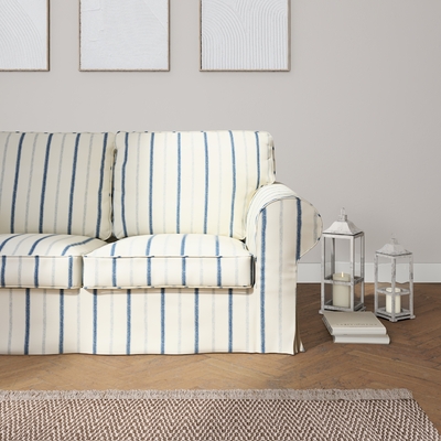 Ektorp 2-seater sofa cover, blue stripes, ivory background, 129-66