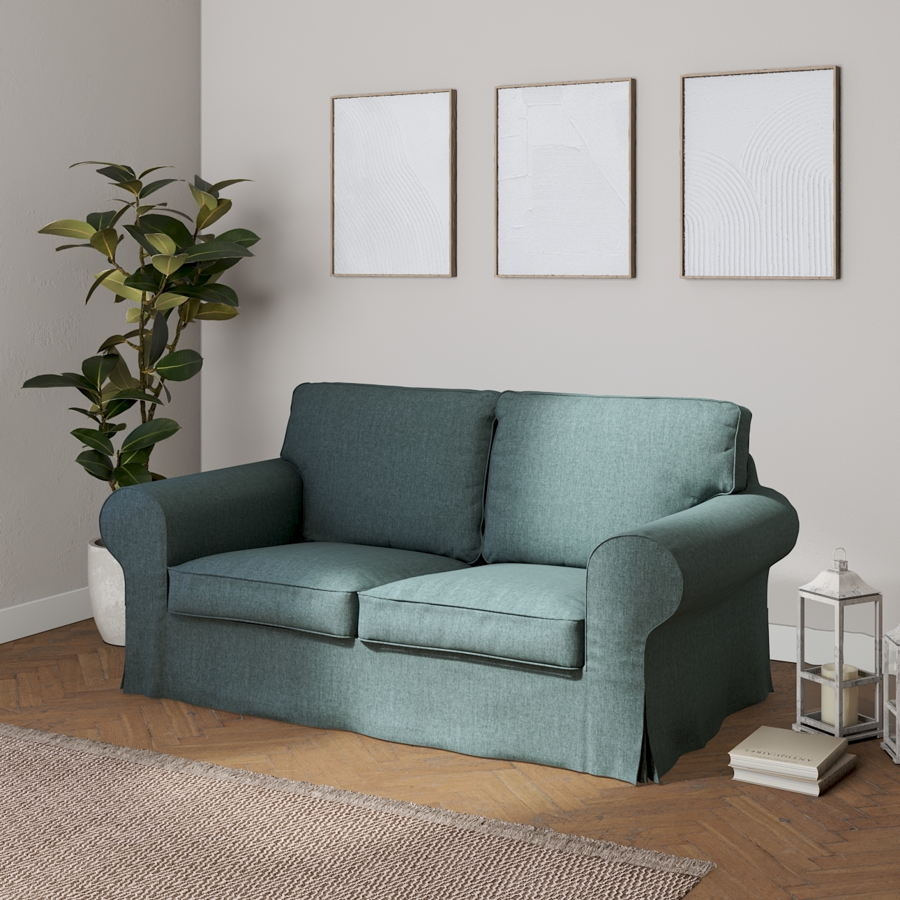 Bezug für Ektorp 2-Sitzer Sofa nicht ausklappbar, grau- blau, Sofabezug für günstig online kaufen