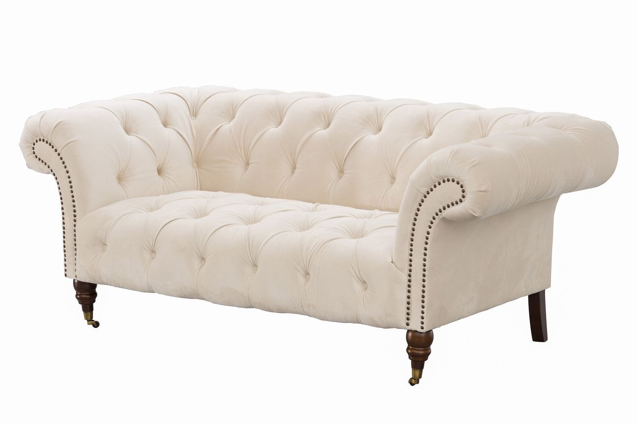 Dekoria Pohovka Chesterfield Glamour Velvet Cream 2-místná, 187 x 94 x 75 cm