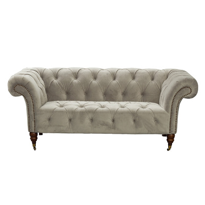 Canapé Chesterfield Glamour Velvet Light Grey 2 pers. 187 x 94 x 74 cm