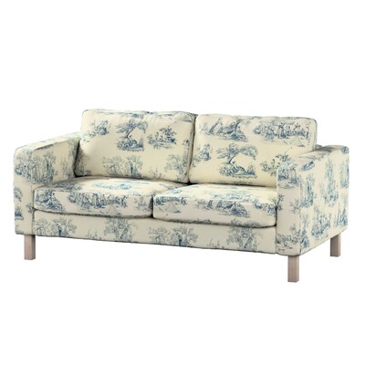 Karlstad 2-seater sofa cover, blue characters, ivory background